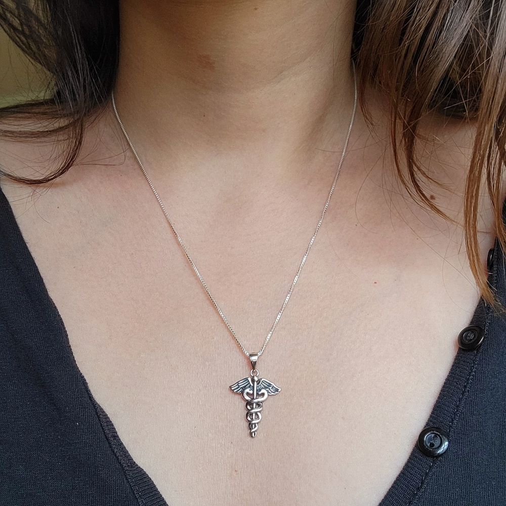 New Solid 925 Sterling Silver Simple Caduceus Sta… - image 3